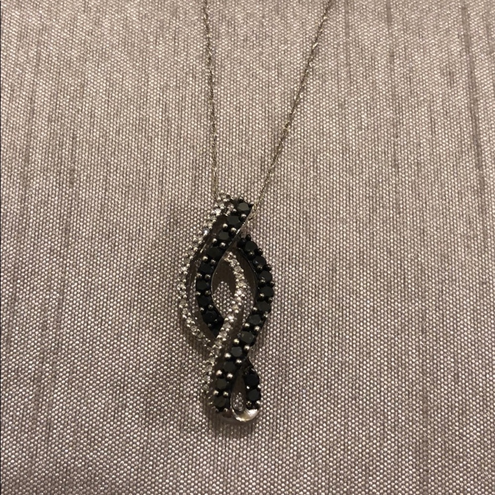 14k White Gold Necklace- Black & White Diamonds